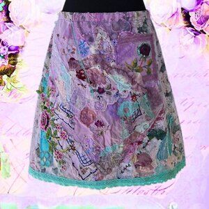Lavender Embroidered Crazy Quilt Skirt | Roselani Jasmin | Size Small